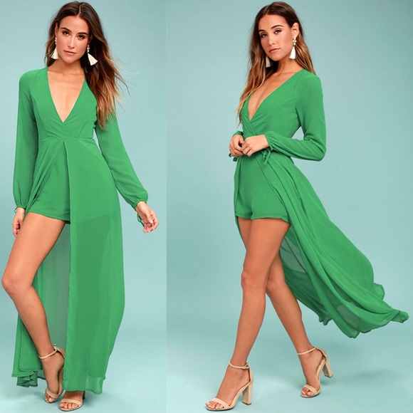 Lulus Pants - Lulus Gone With the Whirlwind Green Maxi Romper
